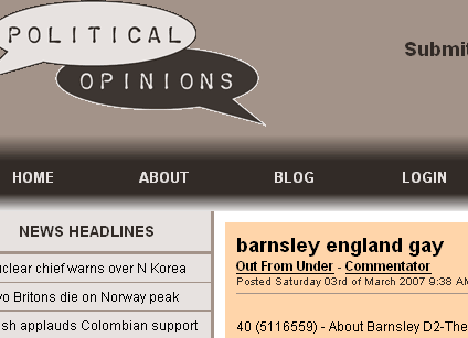 screenshot from politicalopinions.co.uk