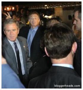 Tony Blair and George W. Bush in a Sedgefield pub