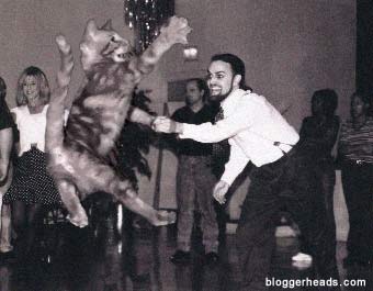 A kitten dancing with a very nice man