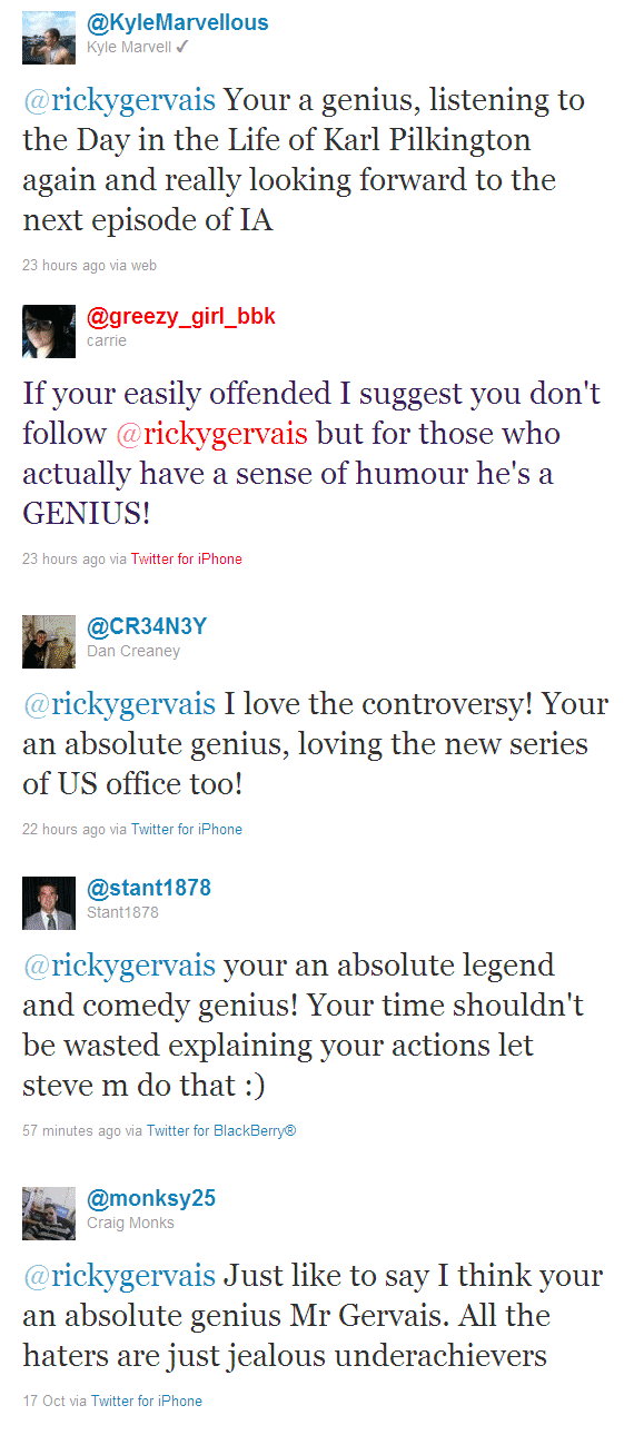 Ricky Gervais is a genius!