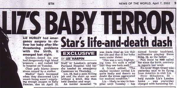 News of the World Liz Hurley exclusive - April 7 2002