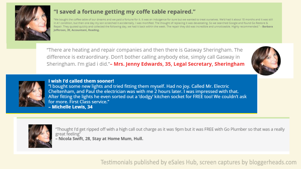 A sample of eSales Hub testimonials